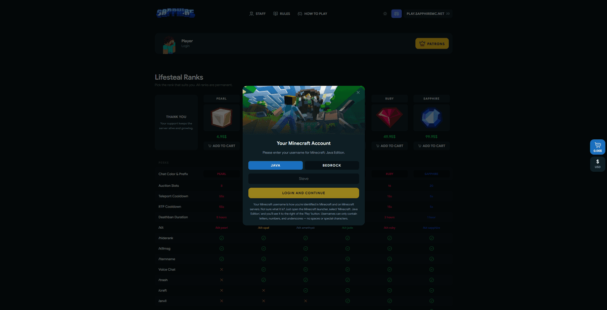 Innskráning á Sapphiremc.net