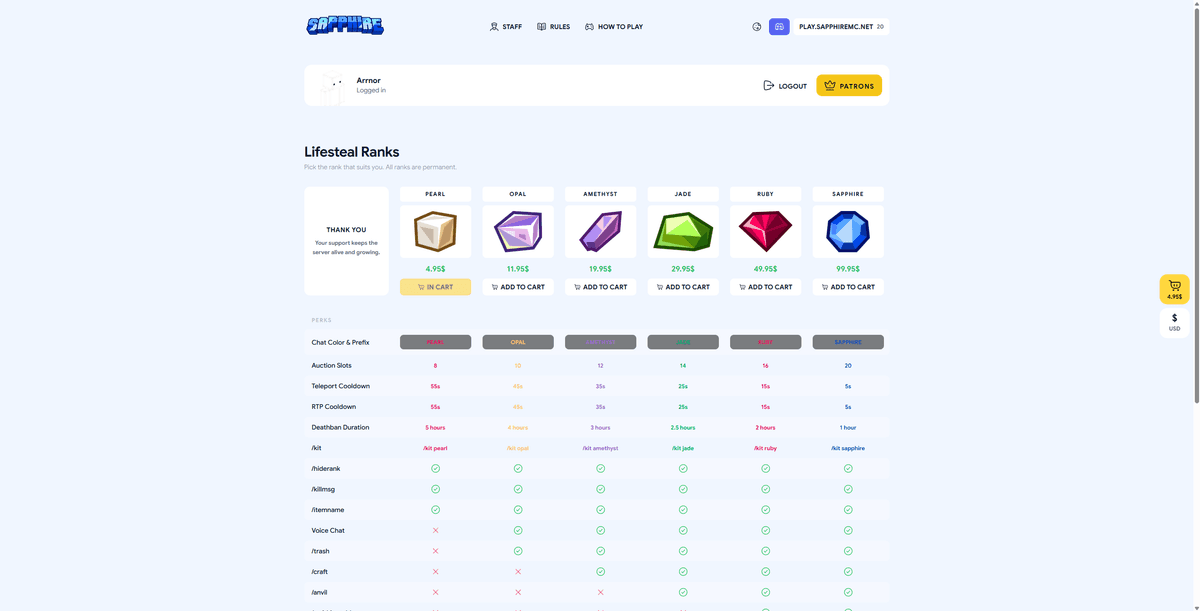 Ranks-síðan á Sapphiremc.net í ljósu þema